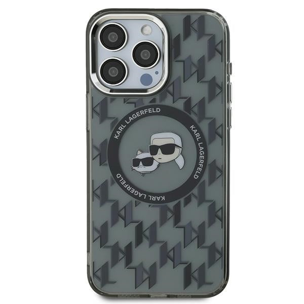 Husa MagSafe pentru Apple iPhone 15 Pro Max, Karl Lagerfeld, IML Monogram Karl & Choupette's Heads, Neagra