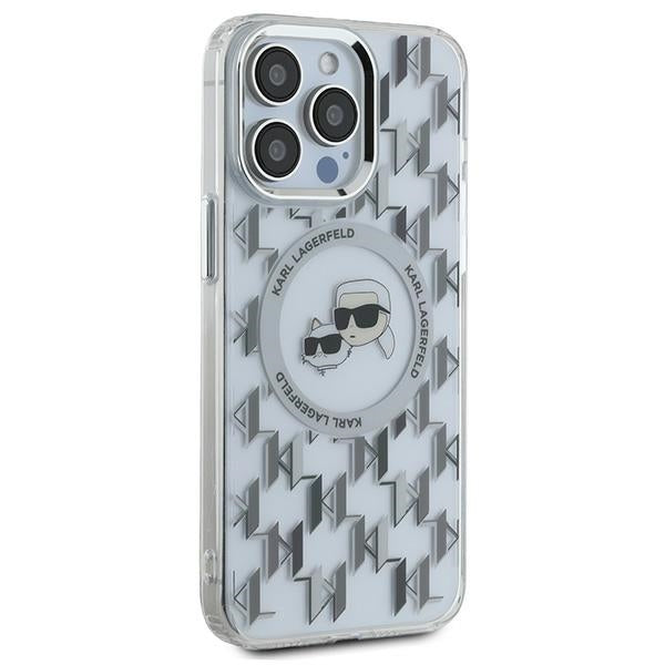 Husa MagSafe pentru Apple iPhone 15 Pro Max, Karl Lagerfeld, IML Monogram Karl & Choupette's Heads, Transparenta