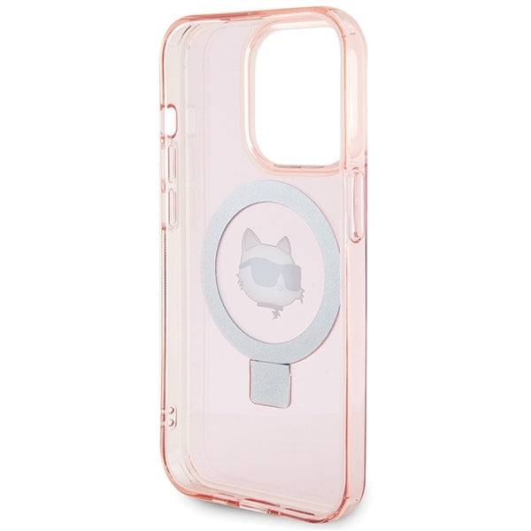 Husa MagSafe pentru Apple iPhone 15 Pro Max, Karl Lagerfeld, Ring Stand Choupette's Head, Roz