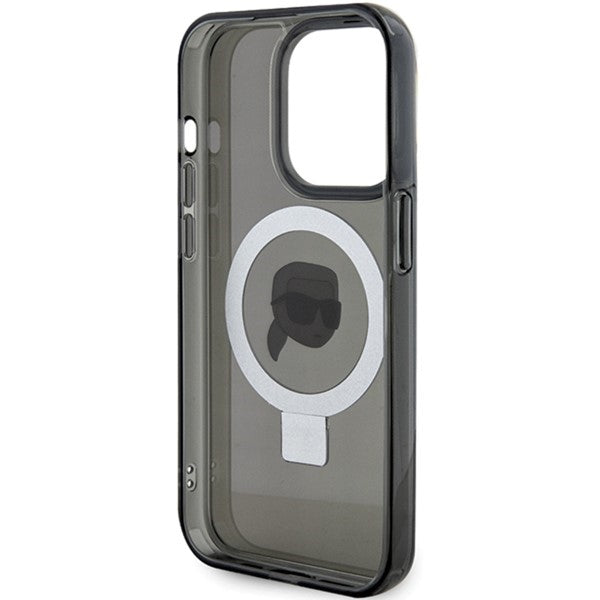 Husa MagSafe pentru Apple iPhone 15 Pro Max, Karl Lagerfeld, Ring Stand Karl's Head, Neagra