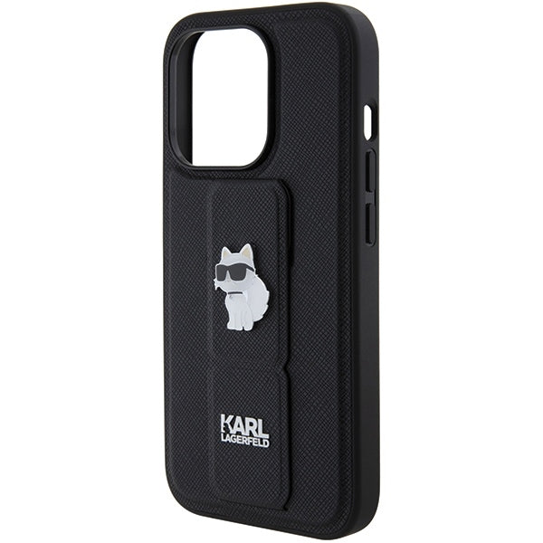 Husa MagSafe pentru Apple iPhone 15 Pro Max, Karl Lagerfeld, Saffiano Gripstand Choupette, Neagra