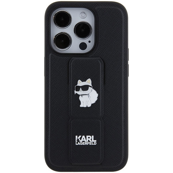 Husa MagSafe pentru Apple iPhone 15 Pro Max, Karl Lagerfeld, Saffiano Gripstand Choupette, Neagra