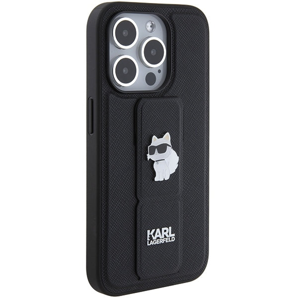 Husa MagSafe pentru Apple iPhone 15 Pro Max, Karl Lagerfeld, Saffiano Gripstand Choupette, Neagra