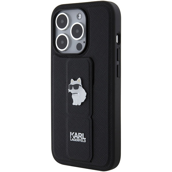 Husa MagSafe pentru Apple iPhone 15 Pro Max, Karl Lagerfeld, Saffiano Gripstand Choupette, Neagra