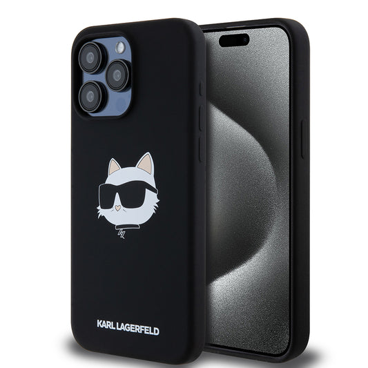 Husa MagSafe pentru Apple iPhone 15 Pro Max, Karl Lagerfeld, Silicone Choupette's Head, Neagra