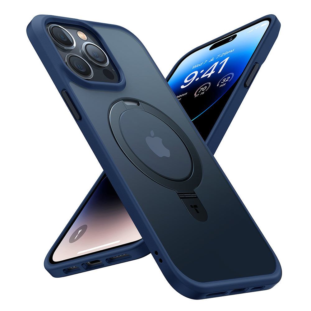 Husa MagSafe pentru Apple iPhone 15 Pro Max, Torras, Ostand, Bleumarin