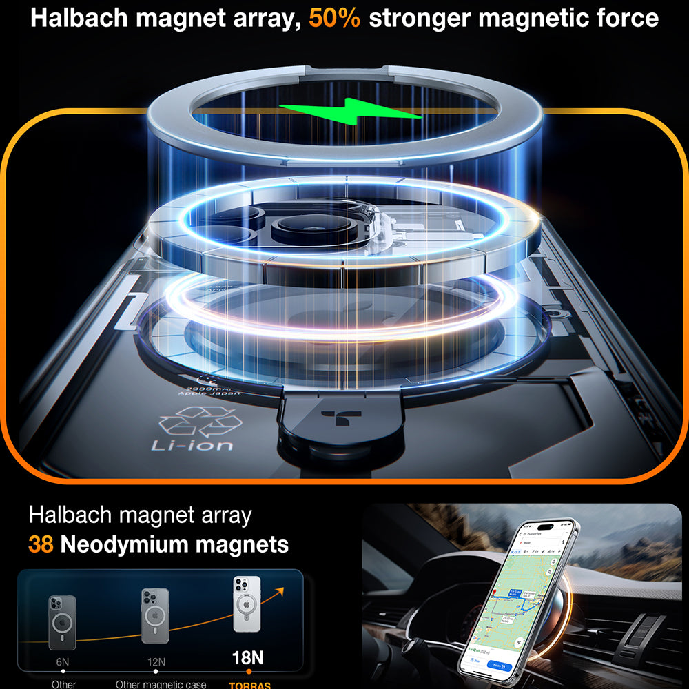 Husa MagSafe pentru Apple iPhone 15 Pro Max, Torras, Ostand, Transparenta