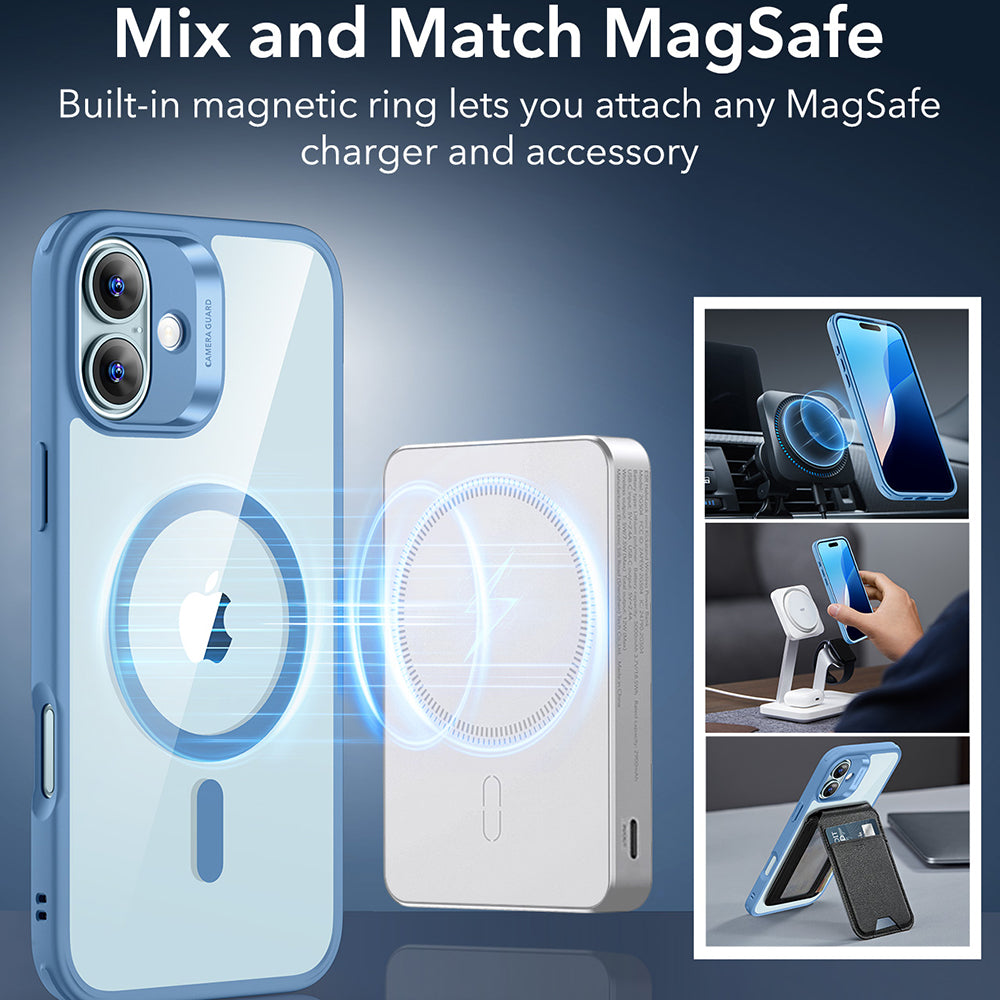 Husa MagSafe pentru Apple iPhone 16, ESR, Classic Hybrid, Albastra Transparenta