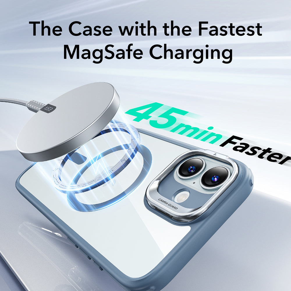 Husa MagSafe pentru Apple iPhone 16, ESR, Classic Hybrid Kickstand, Albastra Transparenta