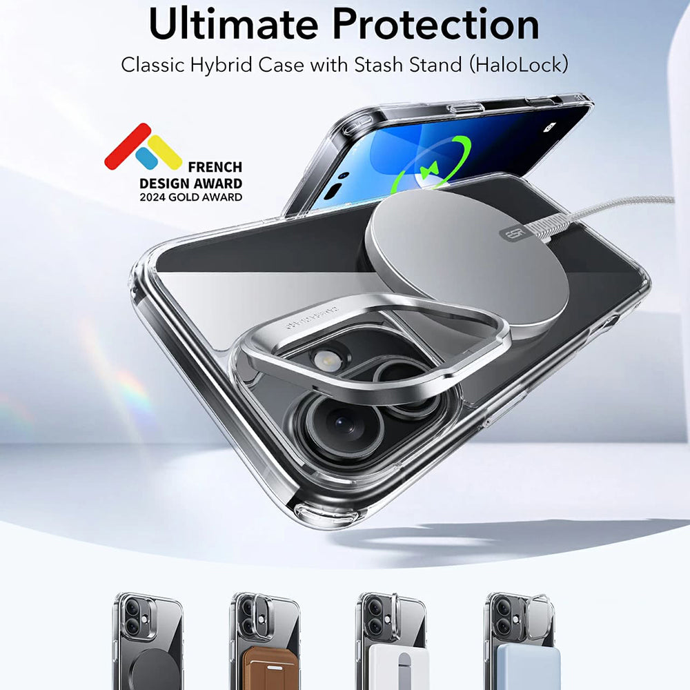 Husa MagSafe pentru Apple iPhone 16, ESR, Classic Hybrid Kickstand, Transparenta