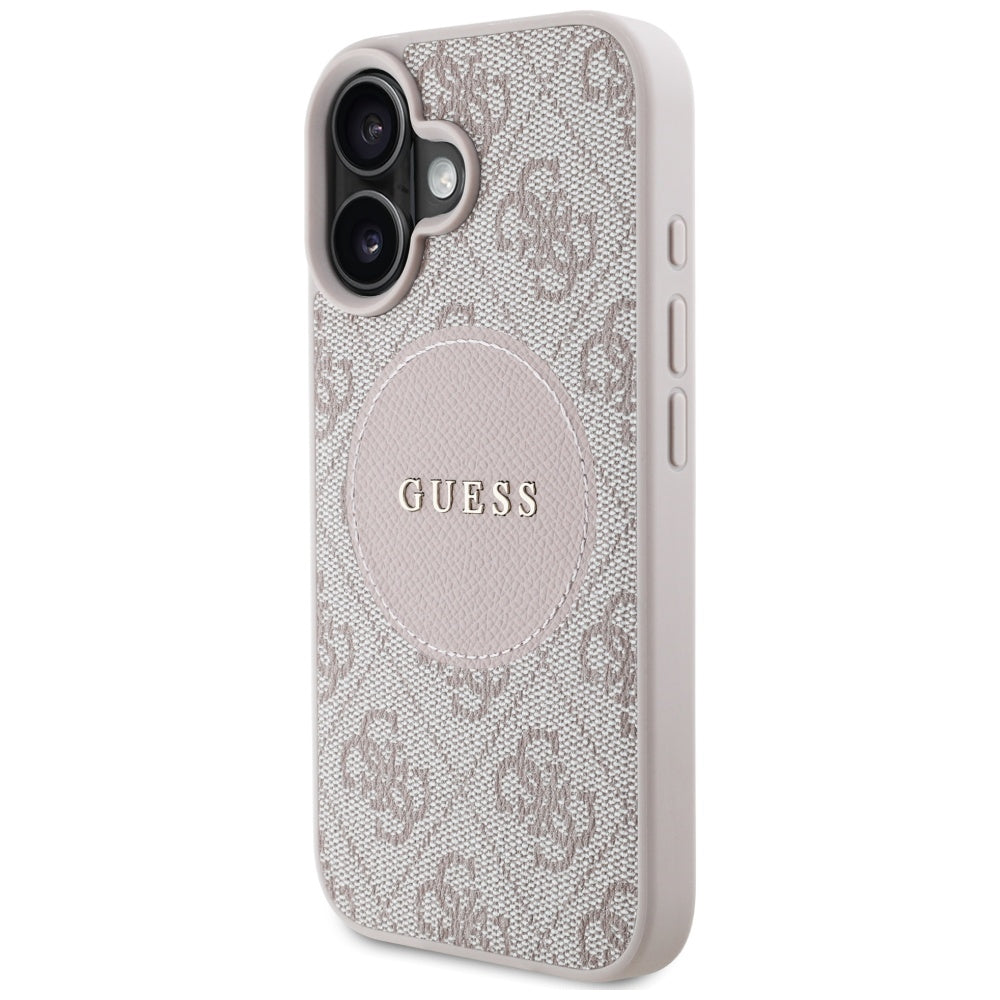 Husa MagSafe pentru Apple iPhone 16, Guess, 4G Circle Classic Logo, Roz