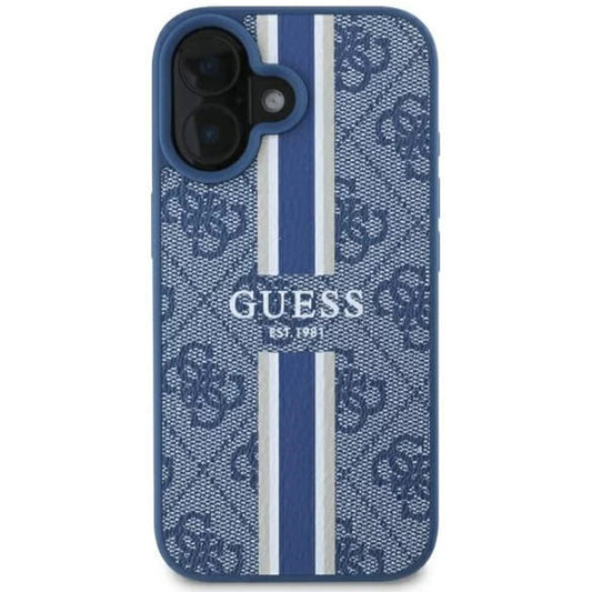 Husa MagSafe pentru Apple iPhone 16, Guess, 4G Printed Stripes, Albastra