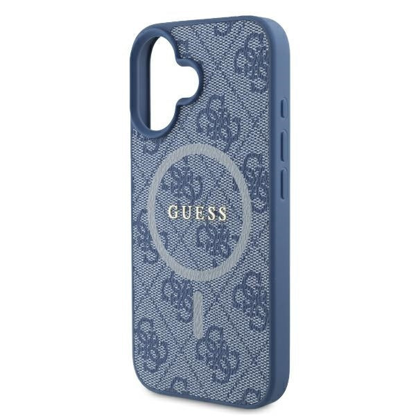 Husa MagSafe pentru Apple iPhone 16, Guess, 4G Ring Classic Logo, Albastra