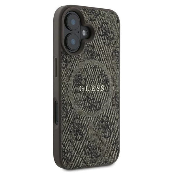 Husa MagSafe pentru Apple iPhone 16, Guess, 4G Ring Classic Logo, Maro