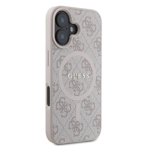 Husa MagSafe pentru Apple iPhone 16, Guess, 4G Ring Classic Logo, Roz
