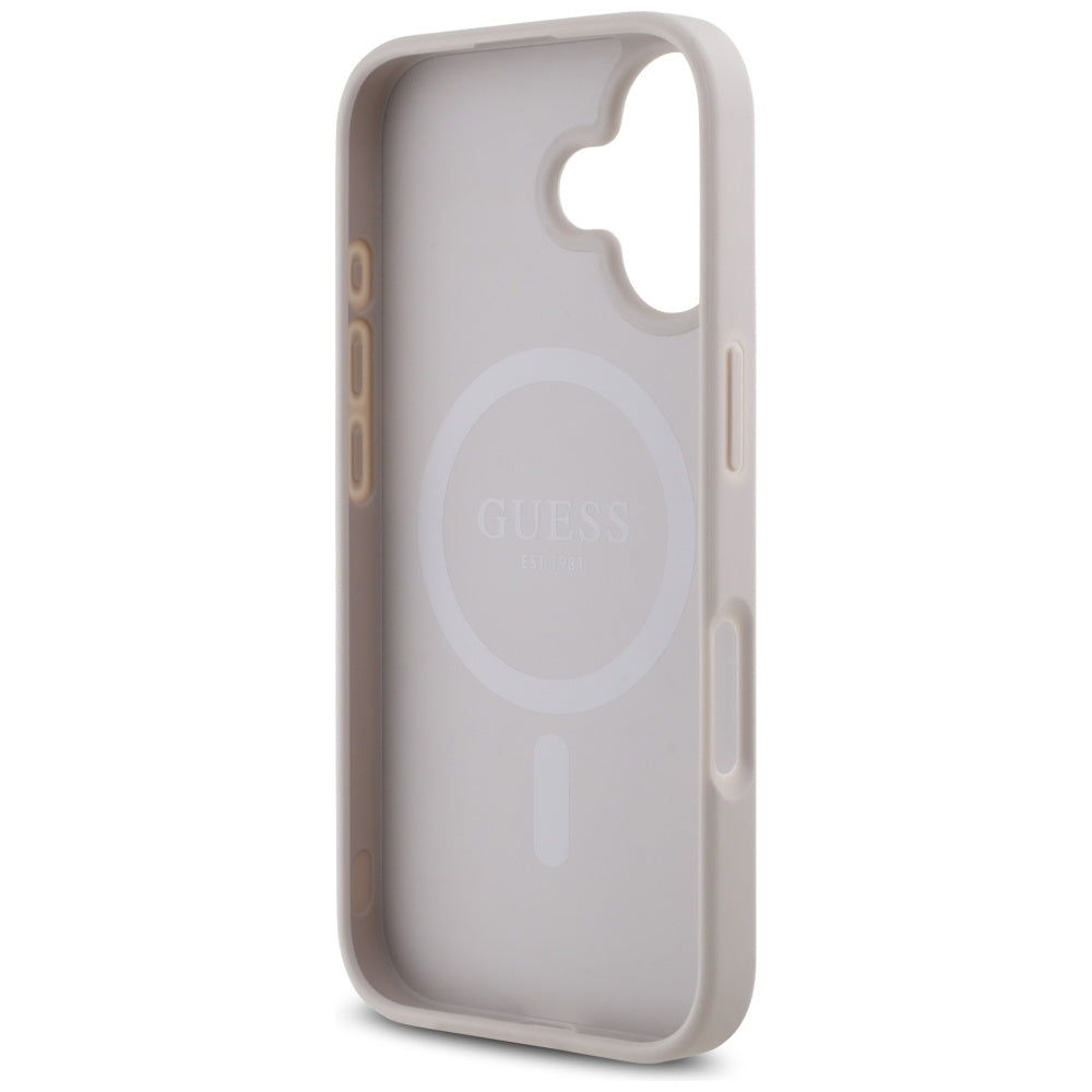 Husa MagSafe pentru Apple iPhone 16, Guess, 4G Small and Classic Logo, Roz