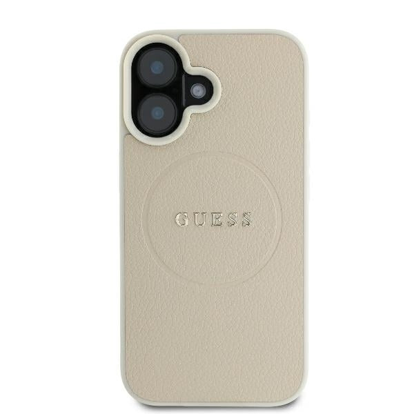 Husa MagSafe pentru Apple iPhone 16, Guess, Grained Gold Ring, Bej