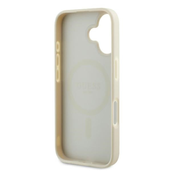 Husa MagSafe pentru Apple iPhone 16, Guess, Grained Gold Ring, Bej