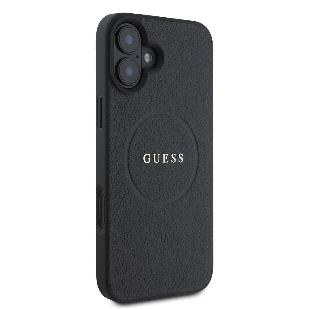 Husa MagSafe pentru Apple iPhone 16, Guess, Grained Gold Ring, Neagra