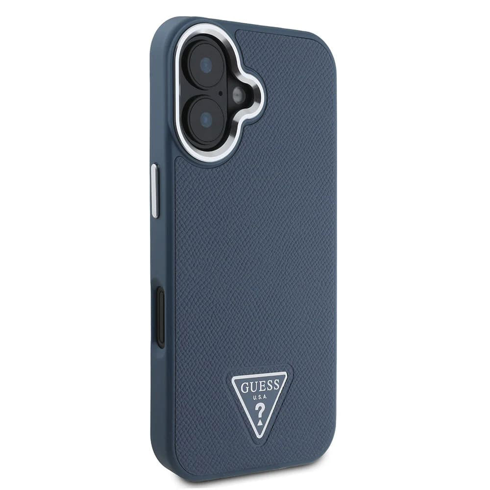 Husa MagSafe pentru Apple iPhone 16, Guess, Grained Triangle Logo, Neagra