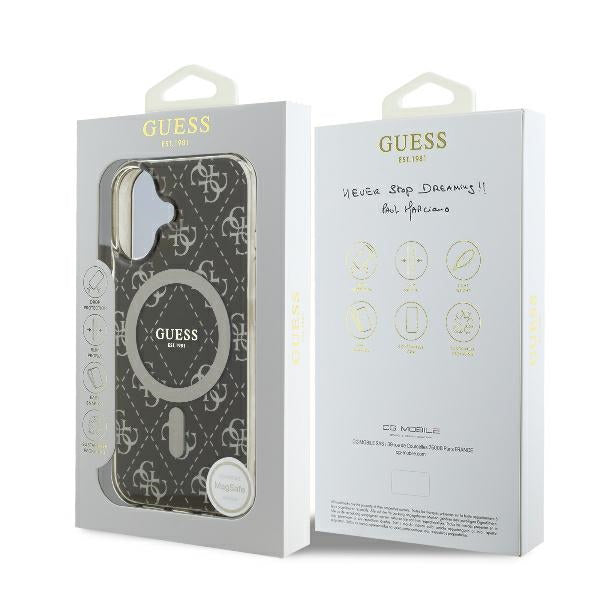 Husa MagSafe pentru Apple iPhone 16, Guess, IML 4G Background, Maro