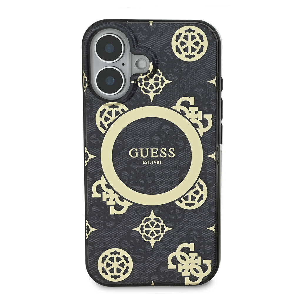 Husa MagSafe pentru Apple iPhone 16, Guess, IML 4G Peony, Neagra GUHMP16SH4PYEEK