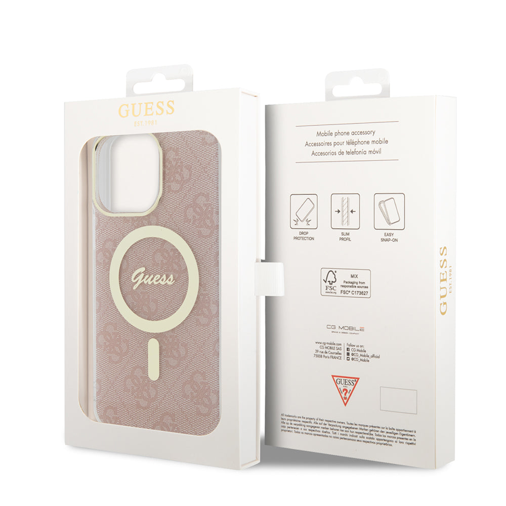Husa MagSafe pentru Apple iPhone 16, Guess, IML 4G, Roz
