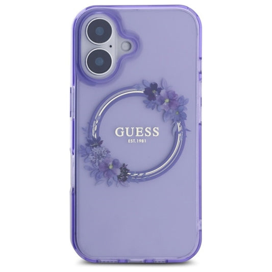 Husa MagSafe pentru Apple iPhone 16, Guess, IML Flowers Wreath, Mov
