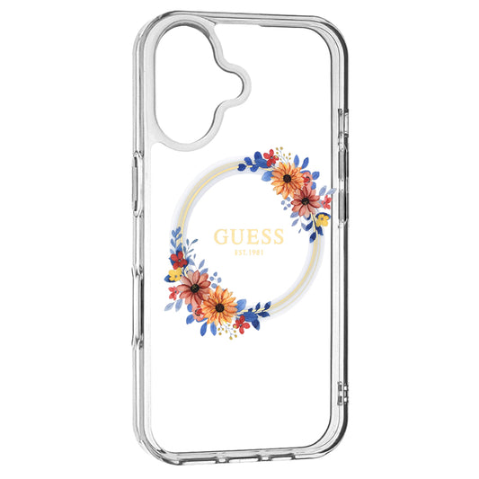 Husa MagSafe pentru Apple iPhone 16, Guess, IML Flowers Wreath, Transparenta