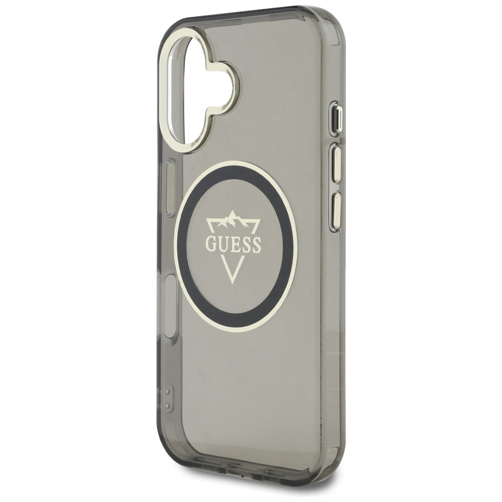 Husa MagSafe pentru Apple iPhone 16, Guess, IML Metal Mountain Logo, Neagra
