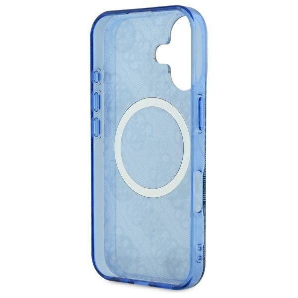 Husa MagSafe pentru Apple iPhone 16, Guess, IML Peony On 4G Background, Albastra