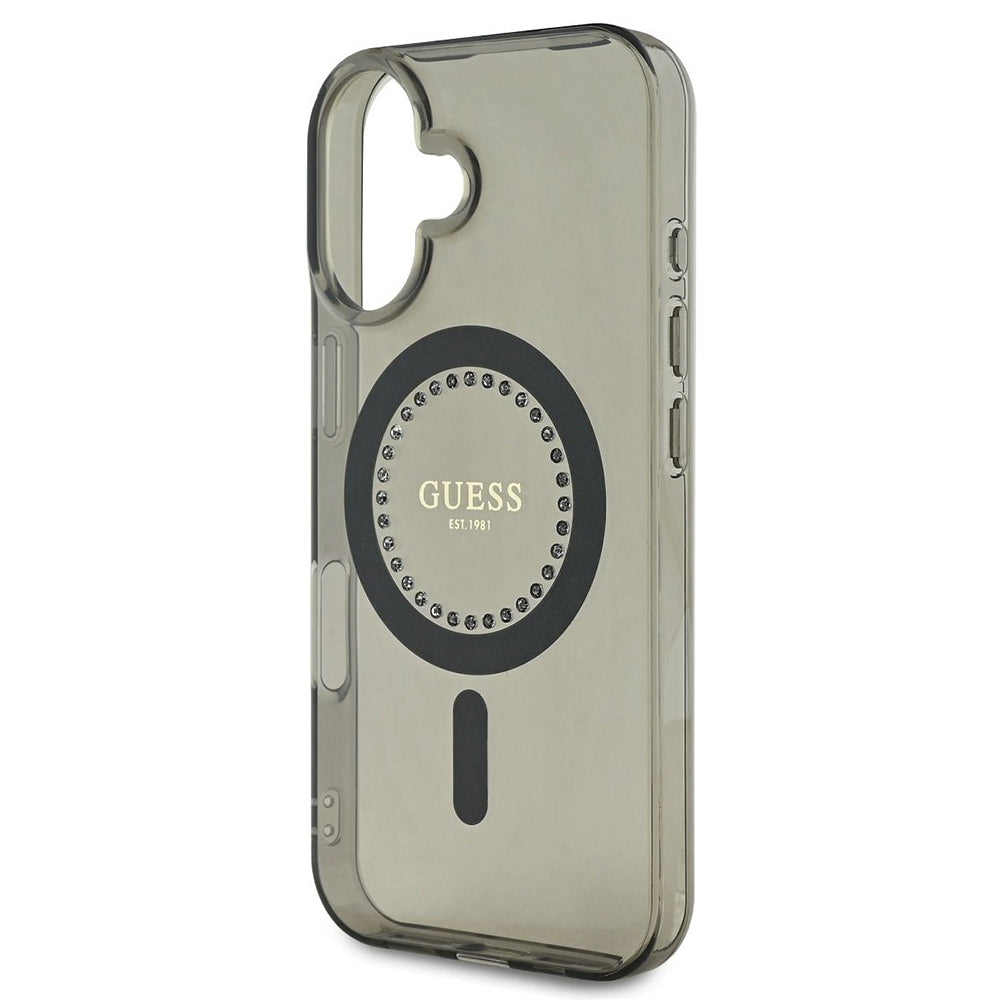 Husa MagSafe pentru Apple iPhone 16, Guess, IML Rhinestone, Neagra