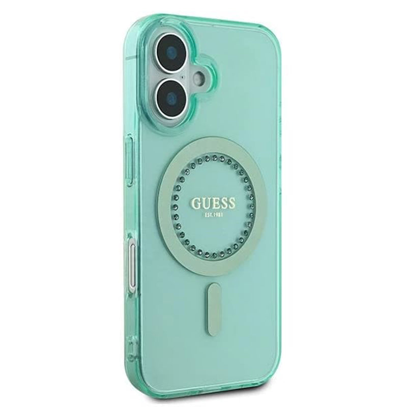 Husa MagSafe pentru Apple iPhone 16, Guess, IML Rhinestone, Verde