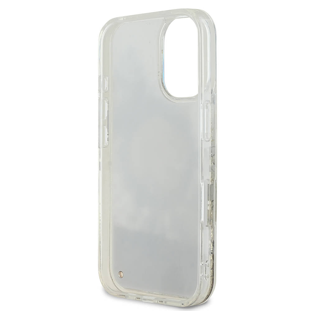 Husa MagSafe pentru Apple iPhone 16, Guess, Liquid Glitter Flower, Roz