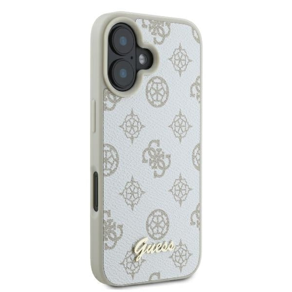 Husa MagSafe pentru Apple iPhone 16, Guess, Peony Script, Alba