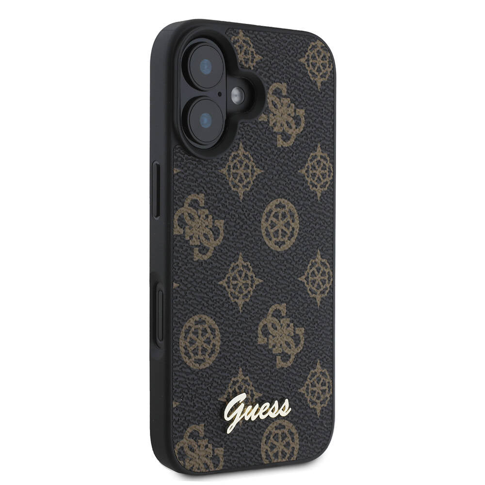 Husa MagSafe pentru Apple iPhone 16, Guess, Peony Script, Neagra