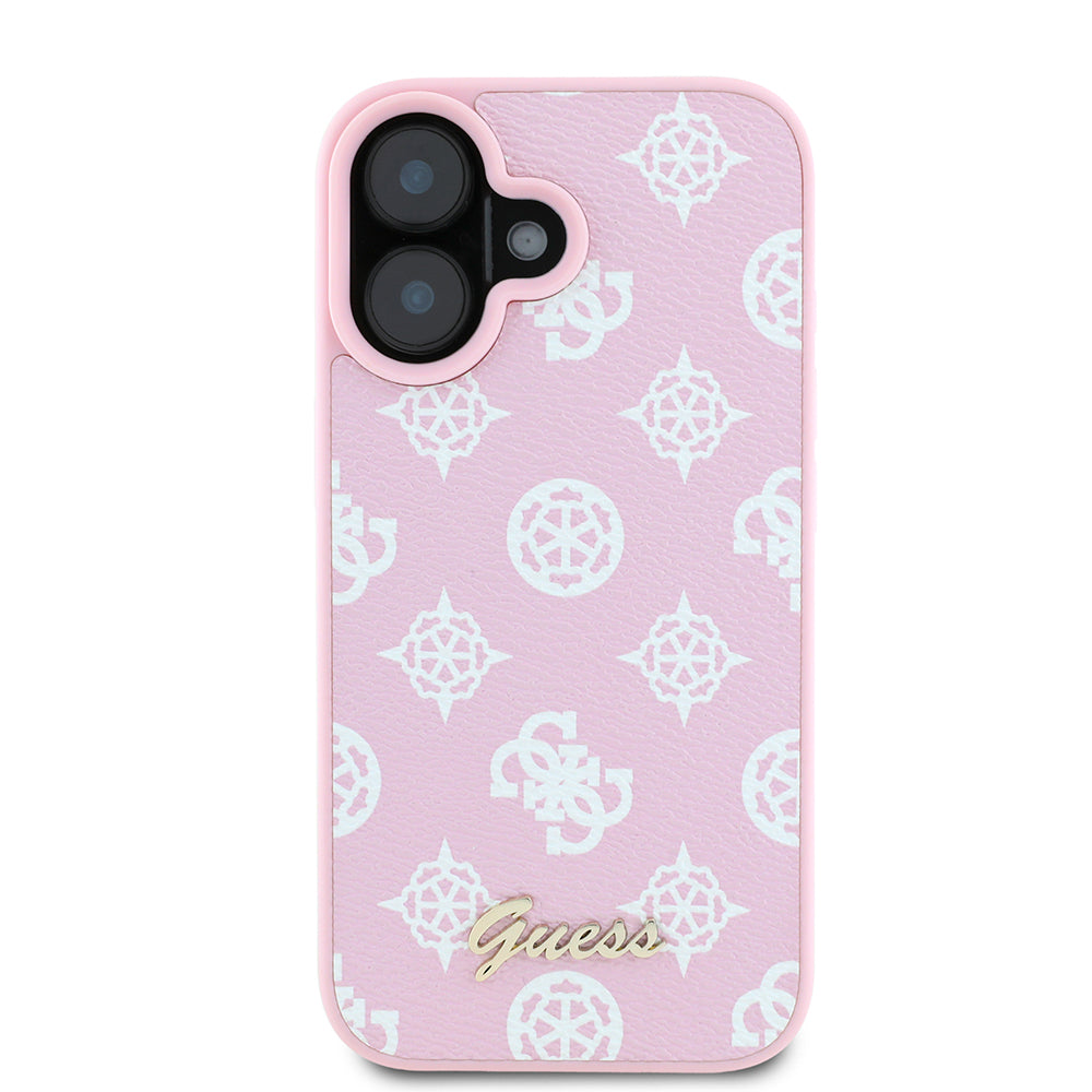 Husa MagSafe pentru Apple iPhone 16, Guess, Peony Script, Roz