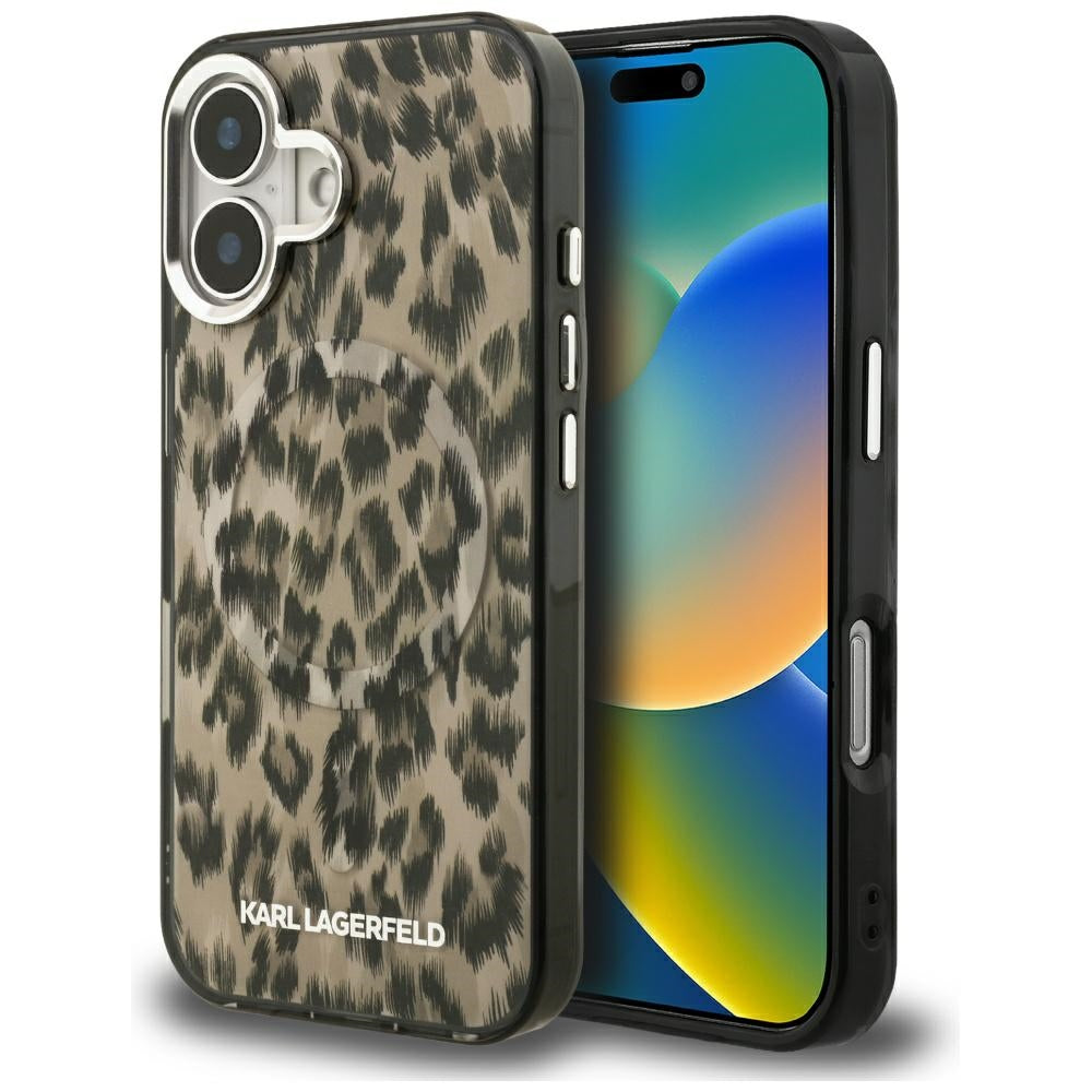 Husa MagSafe pentru Apple iPhone 16, Karl Lagerfeld, IML Leopard Pattern, Maro