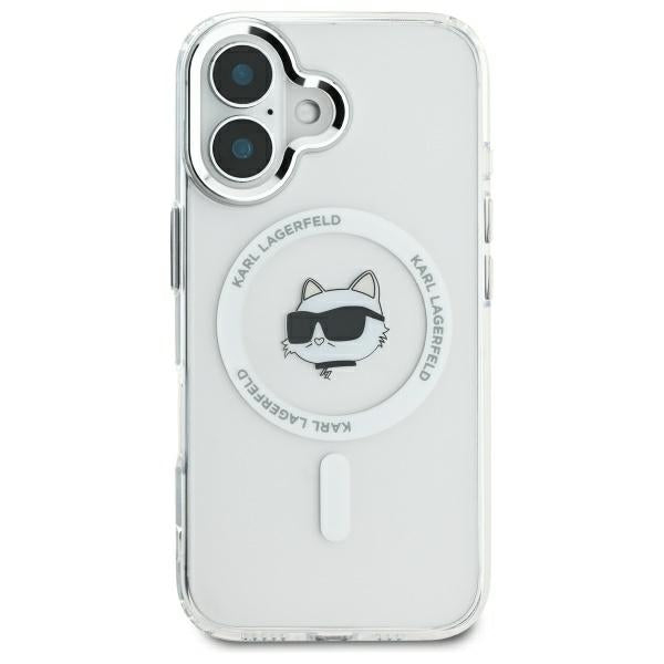 Husa MagSafe pentru Apple iPhone 16, Karl Lagerfeld, IML Metal Choupette's Head, Alba