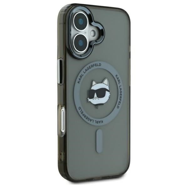 Husa MagSafe pentru Apple iPhone 16, Karl Lagerfeld, IML Metal Choupette's Head, Neagra