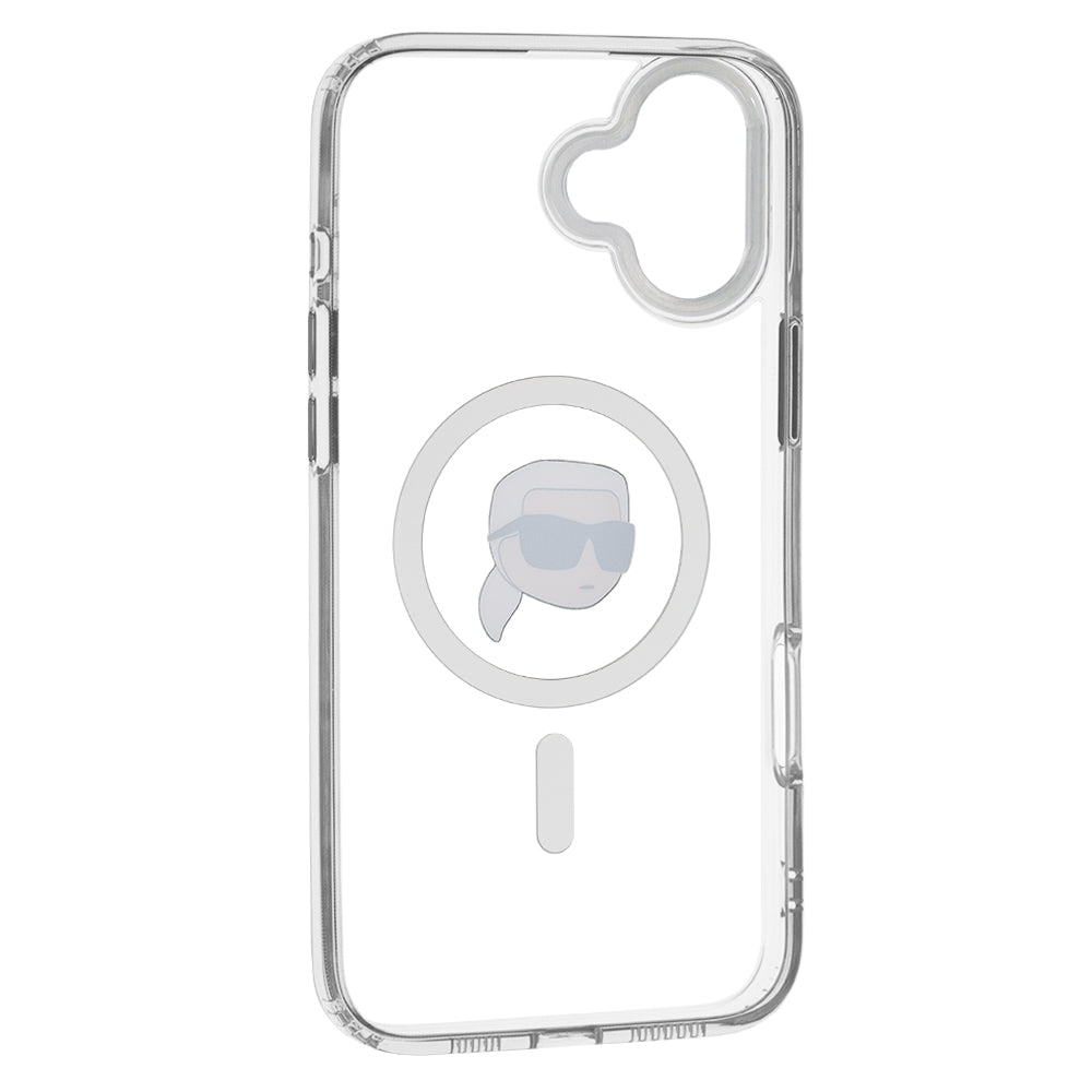 Husa MagSafe pentru Apple iPhone 16, Karl Lagerfeld, IML Metal Karl's Head, Alba