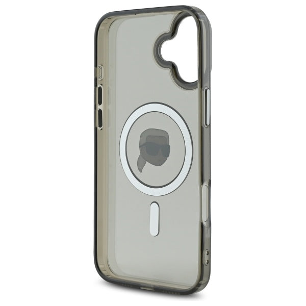 Husa MagSafe pentru Apple iPhone 16, Karl Lagerfeld, IML Metal Karl's Head, Neagra