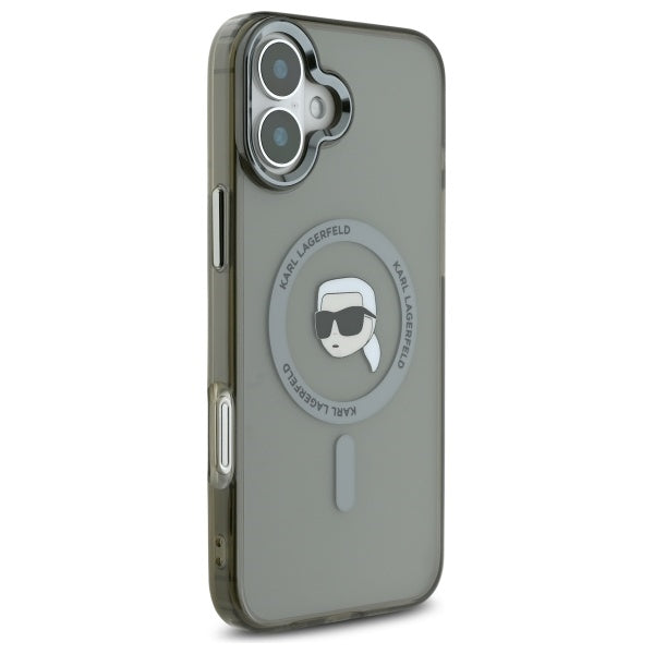 Husa MagSafe pentru Apple iPhone 16, Karl Lagerfeld, IML Metal Karl's Head, Neagra