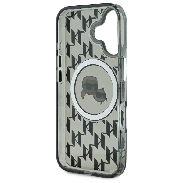 Husa MagSafe pentru Apple iPhone 16, Karl Lagerfeld, IML Monogram Karl & Choupette's Heads, Neagra