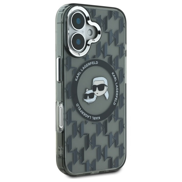 Husa MagSafe pentru Apple iPhone 16, Karl Lagerfeld, IML Monogram Karl & Choupette's Heads, Neagra