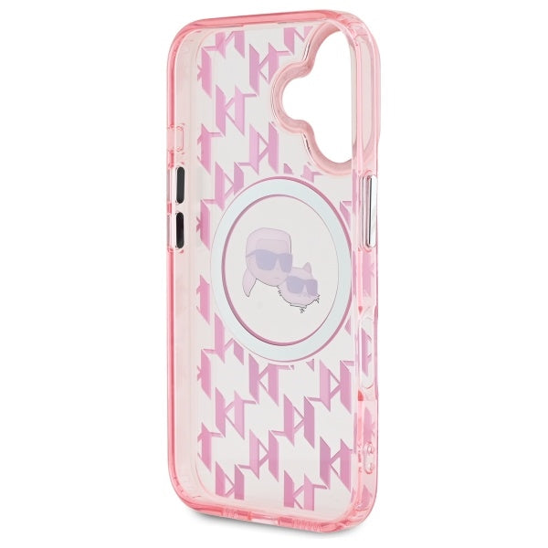 Husa MagSafe pentru Apple iPhone 16, Karl Lagerfeld, IML Monogram Karl & Choupette's Heads, Roz