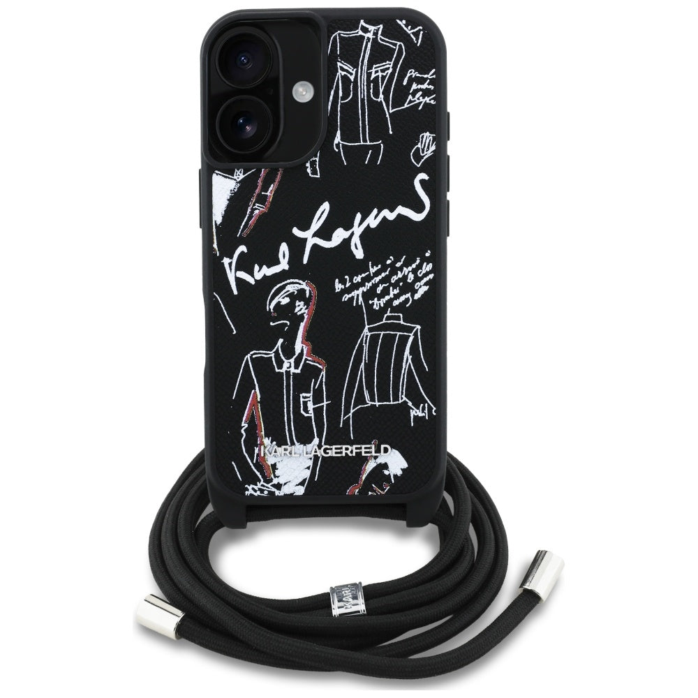 Husa MagSafe pentru Apple iPhone 16, Karl Lagerfeld, Saffiano Crossbody, Neagra