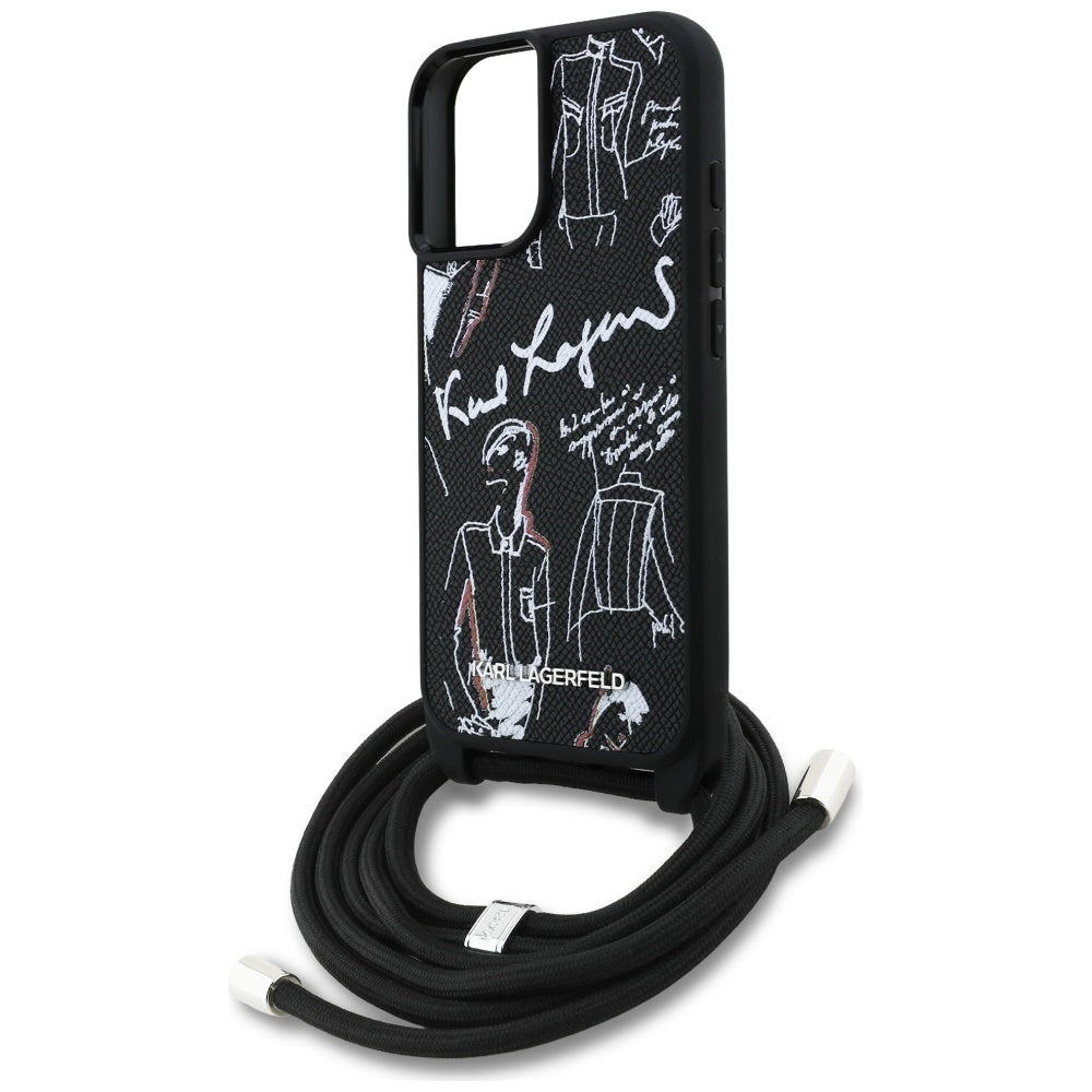 Husa MagSafe pentru Apple iPhone 16, Karl Lagerfeld, Saffiano Crossbody, Neagra