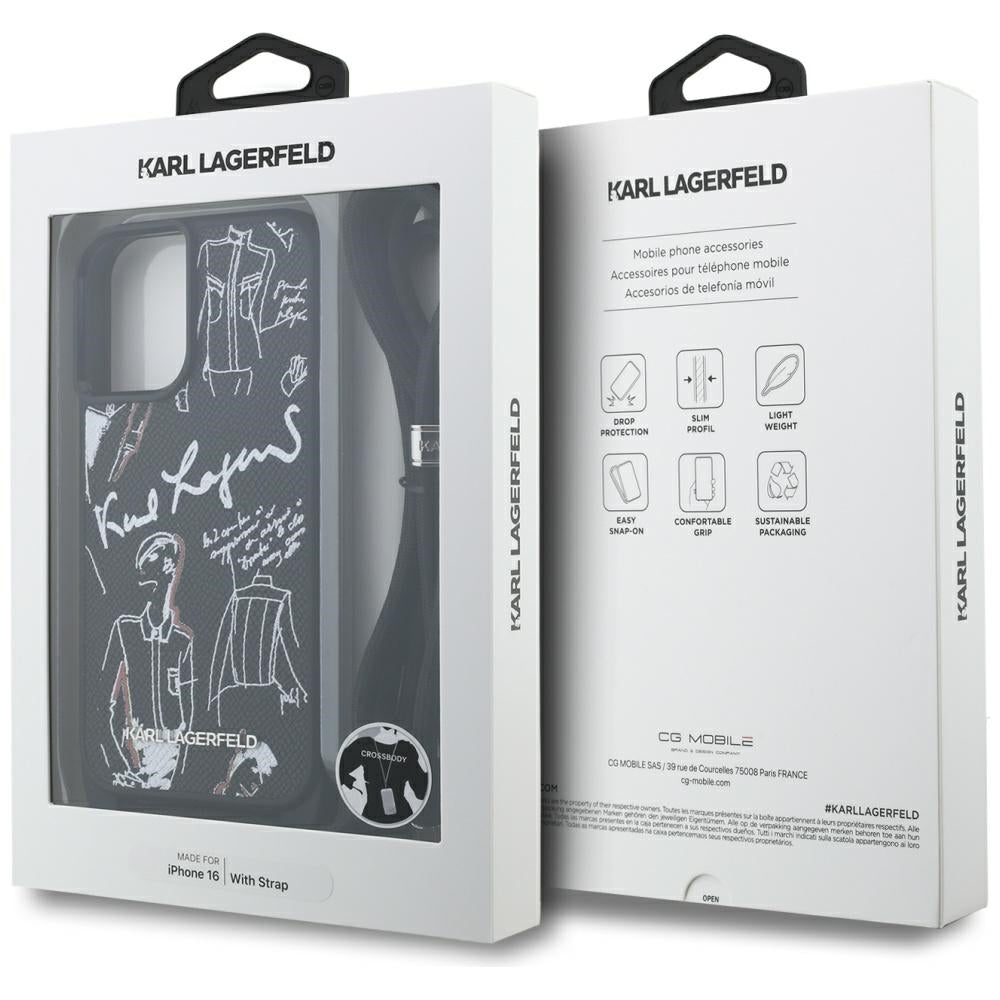 Husa MagSafe pentru Apple iPhone 16, Karl Lagerfeld, Saffiano Crossbody, Neagra
