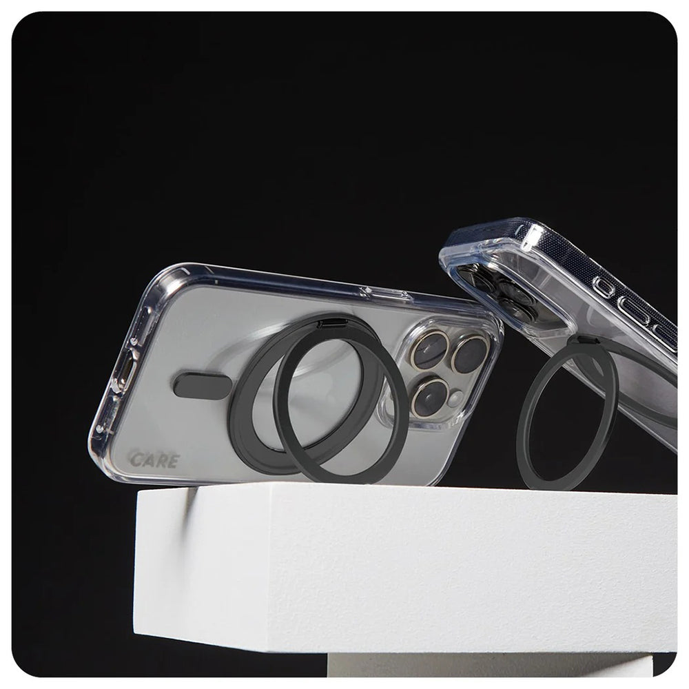 Husa MagSafe pentru Apple iPhone 16, PanzerGlass, Care Feature Kickstand, Transparenta Neagra